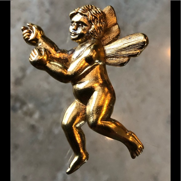 Two Vintage NJY Goldtone Brooches, GUC. Winged Angel & Butterfly With Faux Pearl - Picture 3 of 16